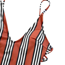 Load image into Gallery viewer, Orange And Black Stripe One-piece Swimsuit