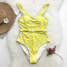 Load image into Gallery viewer, Lemon Yellow Floral One-piece Swimsuit