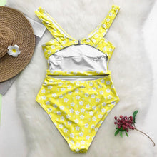 Load image into Gallery viewer, Lemon Yellow Floral One-piece Swimsuit