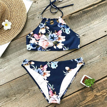 Load image into Gallery viewer, Navy Floral Print Two Piece Bikini