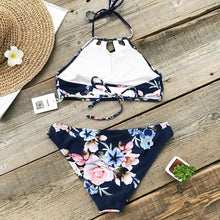 Load image into Gallery viewer, Navy Floral Print Two Piece Bikini