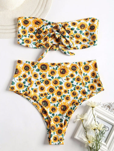 Sunflower High Waist Knot Front Two Piece Bikini Set