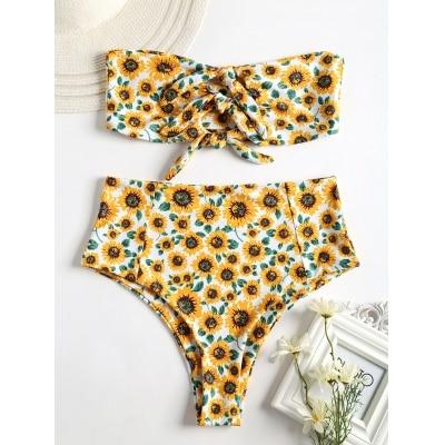 Sunflower High Waist Knot Front Two Piece Bikini Set