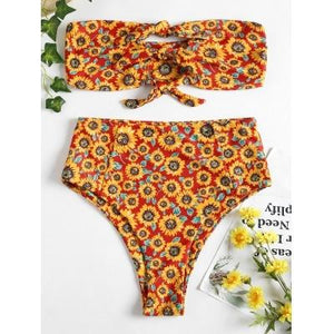 Sunflower High Waist Knot Front Two Piece Bikini Set