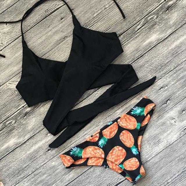 Pineapple Cross Strap Two Piece Bikini Set