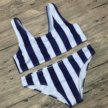 Load image into Gallery viewer, Classic Blue and White Striped Two Piece Bikini Set