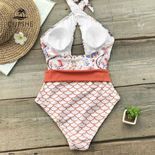 Load image into Gallery viewer, Orange Wrap Belt One-Piece Swimsuit