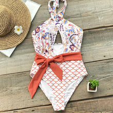 Load image into Gallery viewer, Orange Wrap Belt One-Piece Swimsuit