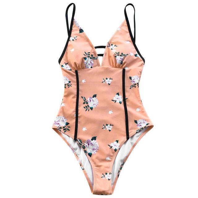 Floral Print One Piece Bikini Set