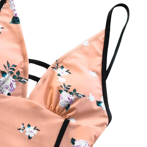 Floral Print One Piece Bikini Set