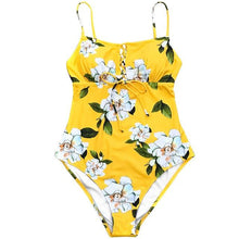 Load image into Gallery viewer, Yellow Floral Print One Piece Swimwear