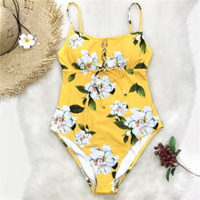 Load image into Gallery viewer, Yellow Floral Print One Piece Swimwear