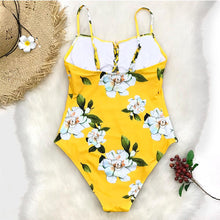 Load image into Gallery viewer, Yellow Floral Print One Piece Swimwear