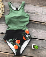 Load image into Gallery viewer, Orange Print Cut - Out One Piece Swimsuit