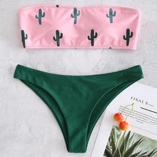 Load image into Gallery viewer, Cactus Bandeau Bikini Set cactus lovers out there you&#39;re not alone - we created this charming bikini set just for you! The bandeau bikini top is designed with cactus prints 