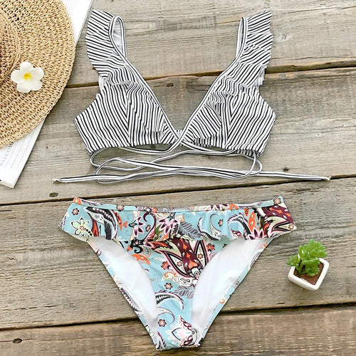 Floral Ruffle Two Piece Bikini Set