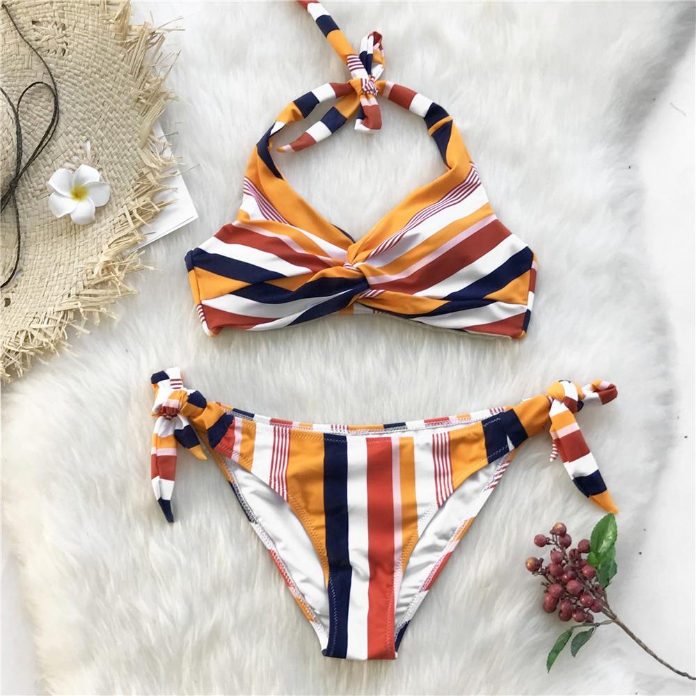 Colorful Striped Two Piece Bikini Set