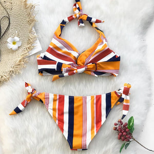 Colorful Striped Two Piece Bikini Set