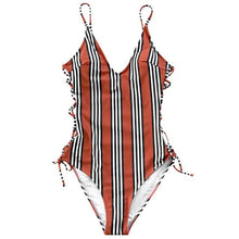 Load image into Gallery viewer, Orange And Black Stripe One-piece Swimsuit