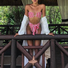 Load image into Gallery viewer, Off Shoulder Striped Swimsuit