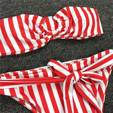 Load image into Gallery viewer, Off Shoulder Striped Swimsuit