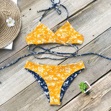 Load image into Gallery viewer, Blue And Yellow Floral Reversible Bikini Set