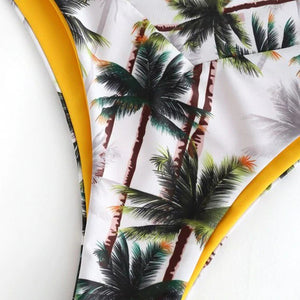 Palm Tree Print Bandeau Bikini Set