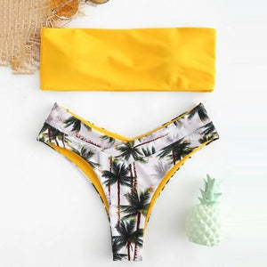 Palm Tree Print Bandeau Bikini Set