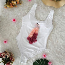 Load image into Gallery viewer, 3D Flower One Piece White Swimsuit