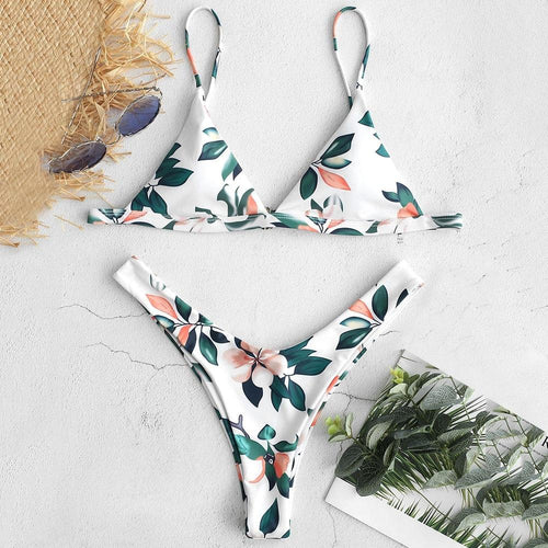 Flower Print Two Piece Bikini Set