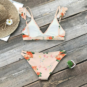 Floral Print Ruffle Bikini Set