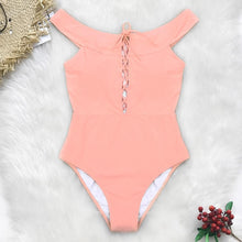 Load image into Gallery viewer, Pink Lace-Up One-Piece Swimsuit