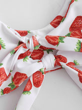 Load image into Gallery viewer, Strawberry Print Red and White Knot Front Two Piece Bikini Set