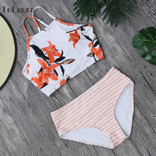 Load image into Gallery viewer, High Neck Flower Print Two Piece Bikini Set