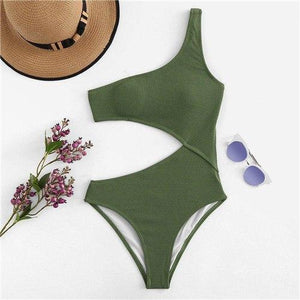 One Shoulder Cut Out One Piece Swimsuit