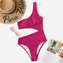 Load image into Gallery viewer, One Shoulder Cut Out One Piece Swimsuit