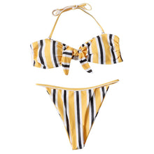 Load image into Gallery viewer, Knot Front Striped Two Piece Bikini Set