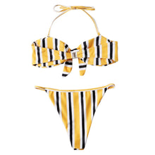 Load image into Gallery viewer, Knot Front Striped Two Piece Bikini Set