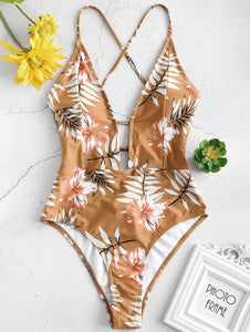 Floral Print One Piece Swimsuit