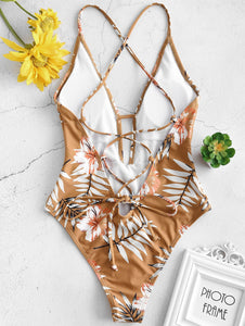 Floral Print One Piece Swimsuit