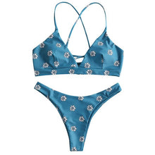 Load image into Gallery viewer, Blue Floral Print Two Piece Bikini Set