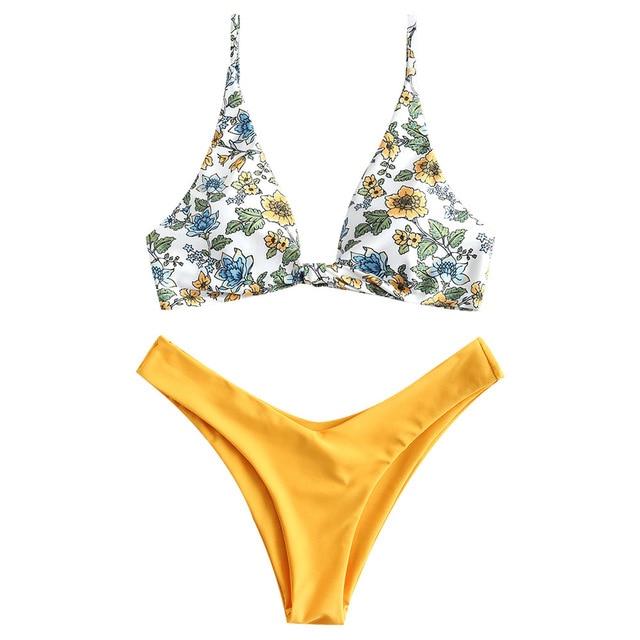 Flower Print Two Piece Bikini Set