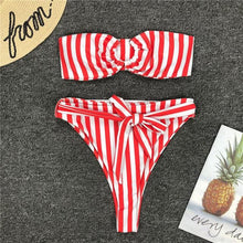 Load image into Gallery viewer, Off Shoulder Striped Swimsuit