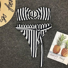 Load image into Gallery viewer, Off Shoulder Striped Swimsuit