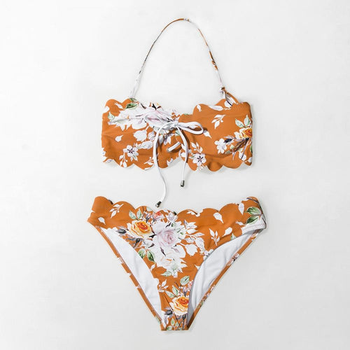 Orange Floral Two Pieces Bikini