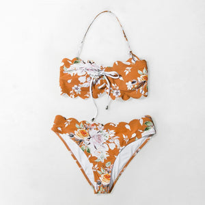 Orange Floral Two Pieces Bikini