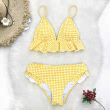 Load image into Gallery viewer, Yellow Gingham Ruffled Bikini Set