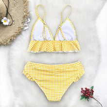 Load image into Gallery viewer, Yellow Gingham Ruffled Bikini Set