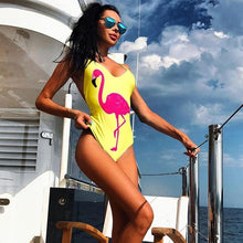 Load image into Gallery viewer, Flamingo Print One Piece Swimsuit