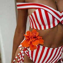 Load image into Gallery viewer, Off Shoulder Striped  Swimwear